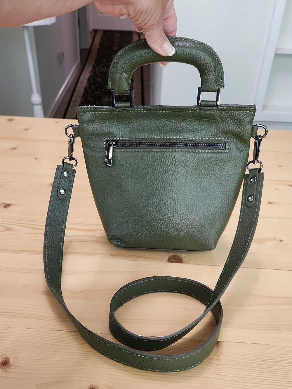 Viola Castellani Milano Olive Green Leather Crossbody Tote Satchel Bag Italy